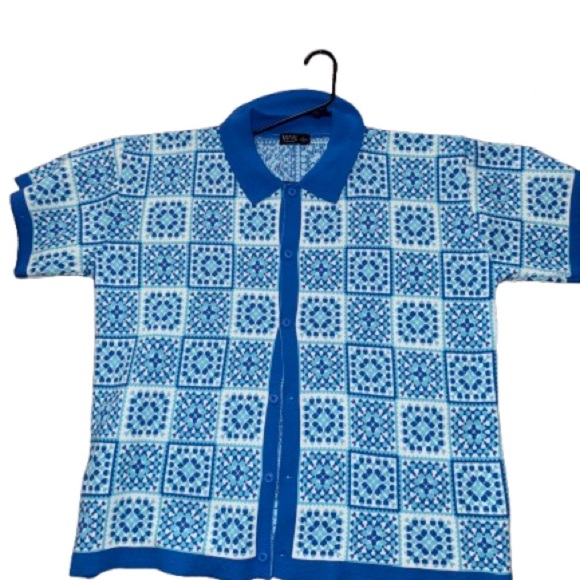 Boohooman Other - Men's Blue Patterned Oversized Knit Shirt